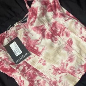 PrettyLittleThing Pink and Cream Corset Top